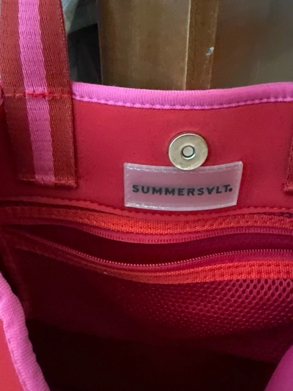 summersalt Hot Pink Tote with Red Side Panels